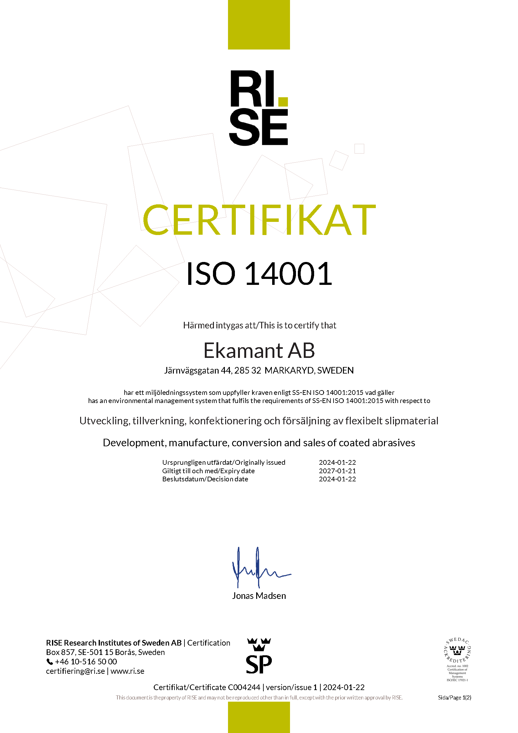 ISO Certificate 14001
